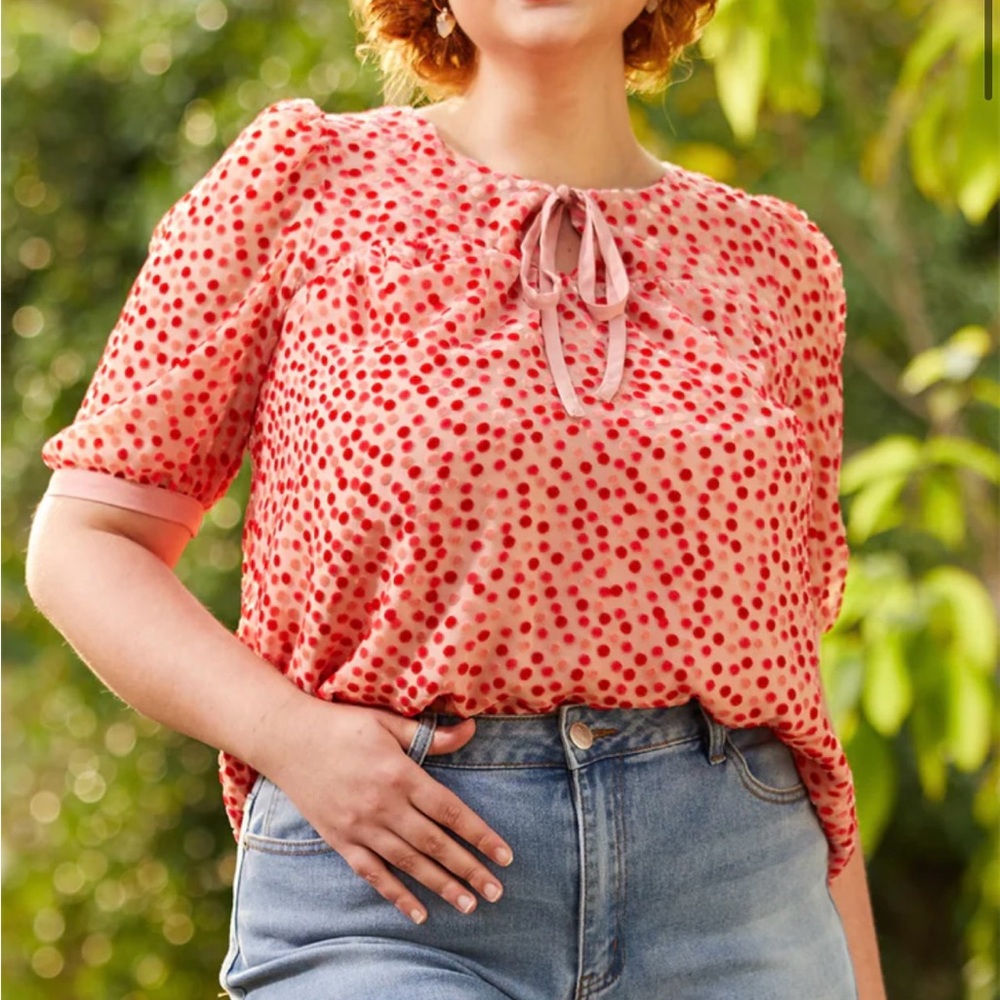Modcloth Pink and Red Polka Dot Blouse